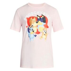 Bluey Smoochy Kiss Pink T-Shirt Men's Medium‎ Shirt Bingo Bandit Chilli Heeler